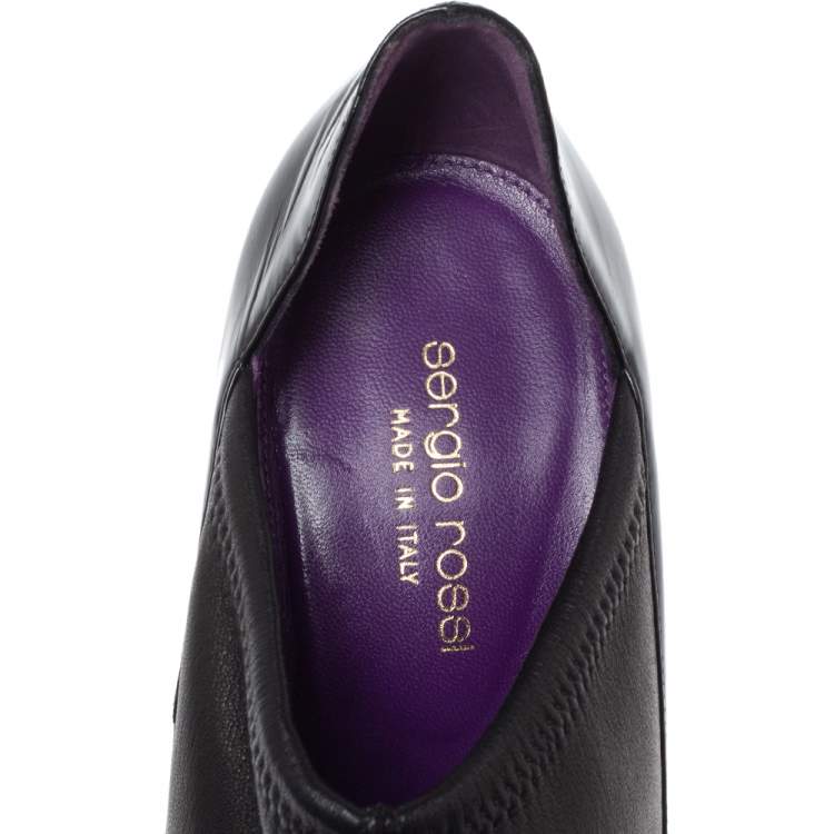 Pre Owned Sergio Rossi Black Patent Leather And Stretch Leather Slip On Booties Size 38.5
