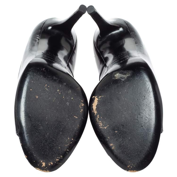 Pre Owned Sergio Rossi Black Patent Leather And Stretch Leather Slip On Booties Size 38.5