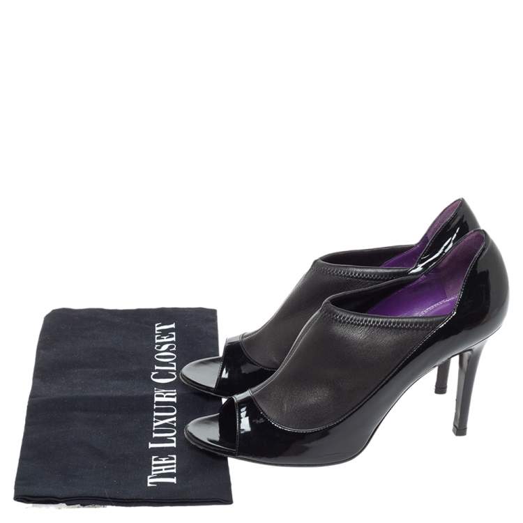 Pre Owned Sergio Rossi Black Patent Leather And Stretch Leather Slip On Booties Size 38.5