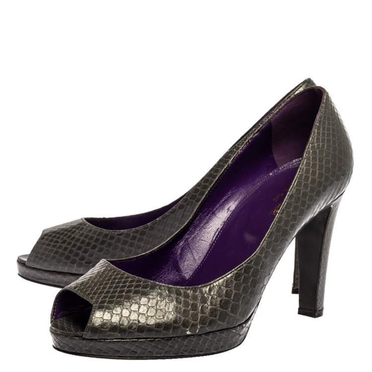 Pre Owned Sergio Rossi Grey Python Peep Toe Platform Pumps Size 38