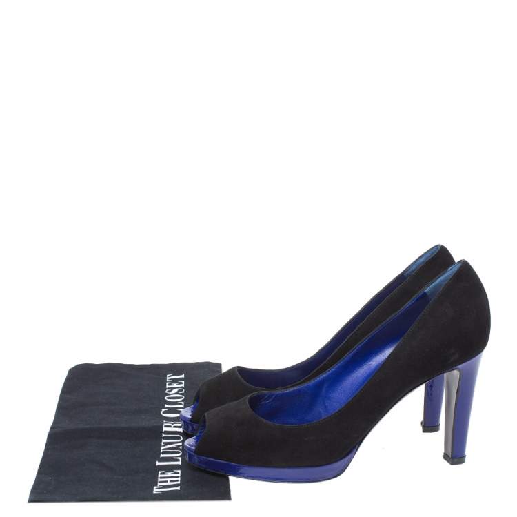 Pre Owned Sergio Rossi Black Suede Peep Toe Platform Pumps Size 38.5