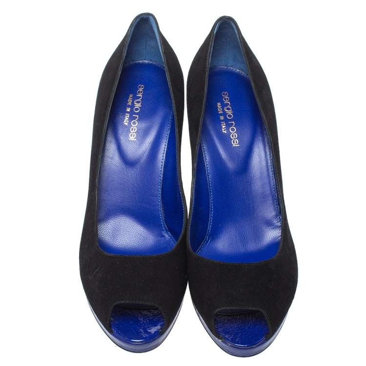 Pre Owned Sergio Rossi Black Suede Peep Toe Platform Pumps Size 38.5