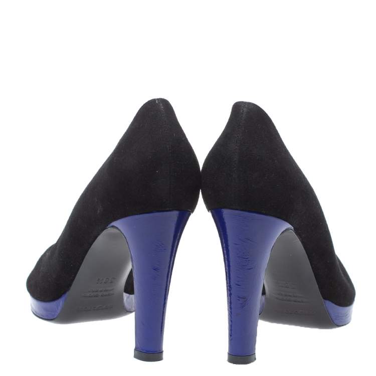 Pre Owned Sergio Rossi Black Suede Peep Toe Platform Pumps Size 38.5