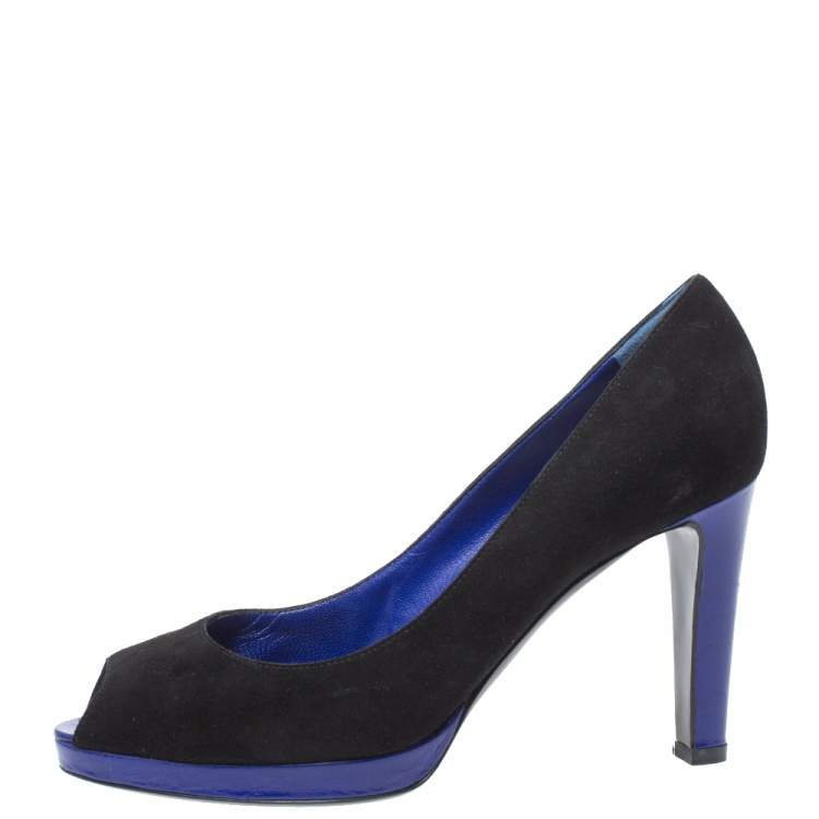 Pre Owned Sergio Rossi Black Suede Peep Toe Platform Pumps Size 38.5