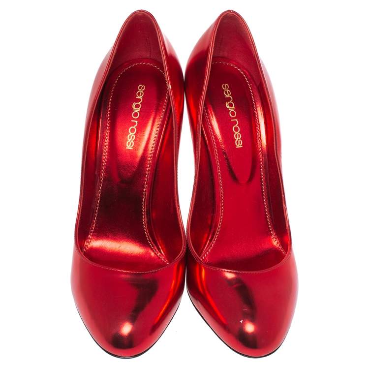 Pre Owned Sergio Rossi Red Metallic Leather Round Toe Pumps Size 39