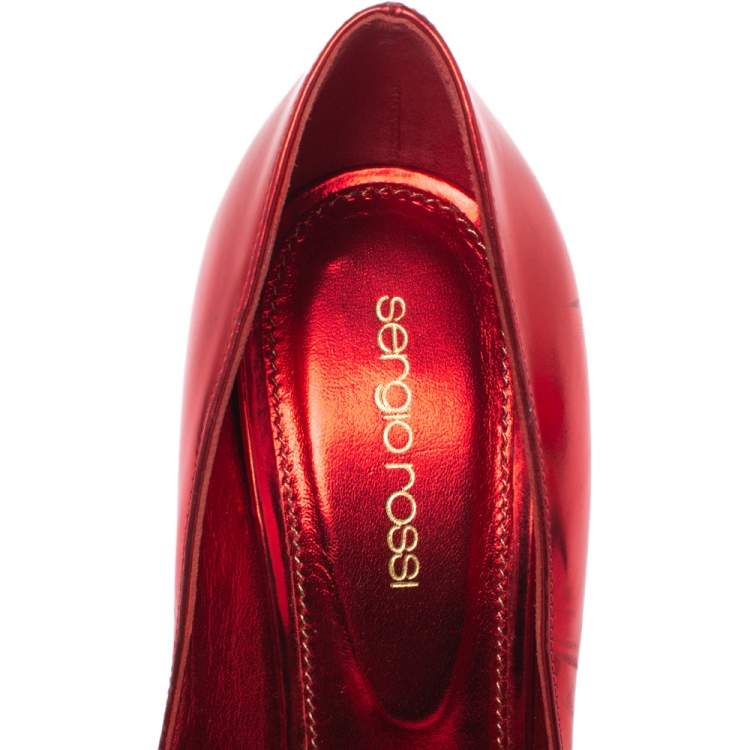 Pre Owned Sergio Rossi Red Metallic Leather Round Toe Pumps Size 39