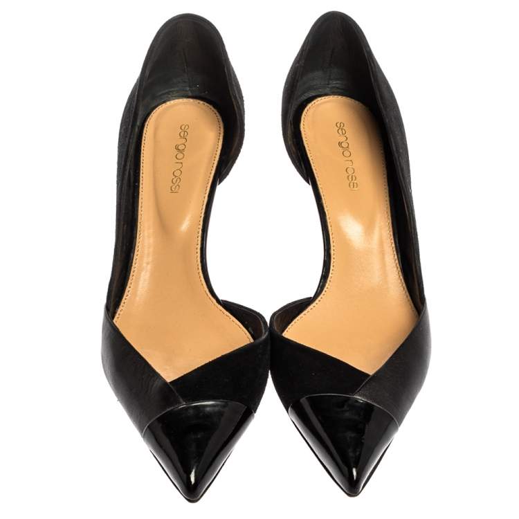 Pre Owned Sergio Rossi Black Suede And Leather Pointed Toe Pumps Size 39