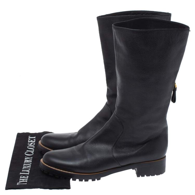 Pre Owned Sergio Rossi Black Leather Mid Length Boots Size 40.5