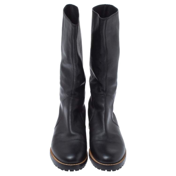 Pre Owned Sergio Rossi Black Leather Mid Length Boots Size 40.5