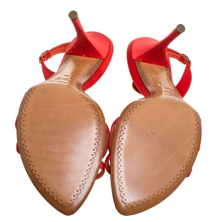 Pre Owned Sergio Rossi Burnt Orange/Gold Satin Strappy Embellished Slingback Sandals Size 41