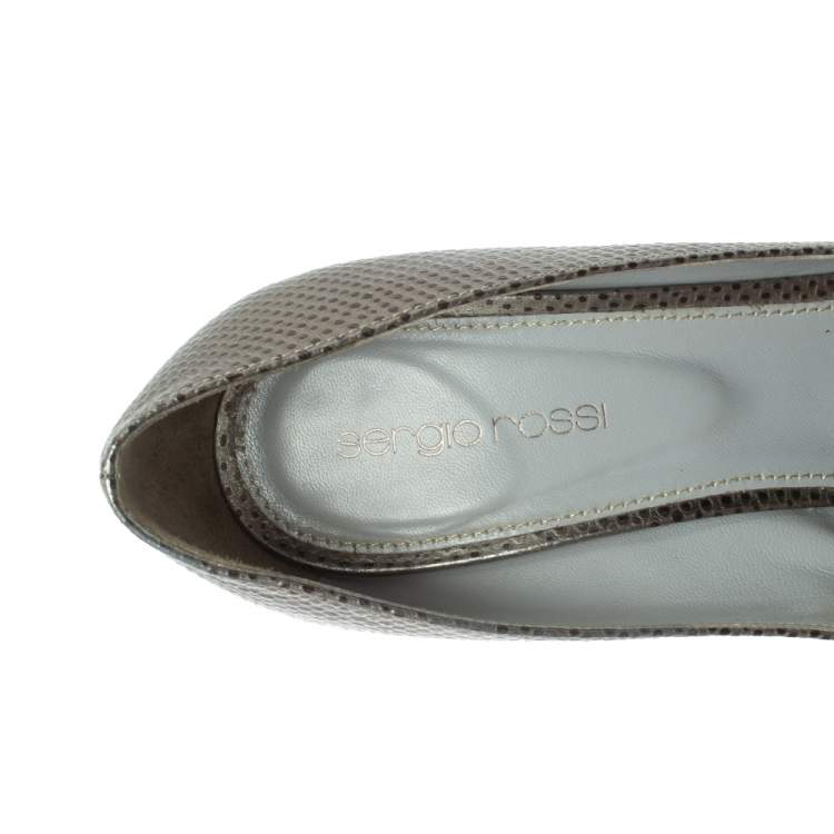 Pre Owned Sergio Rossi Grey Lizard Embossed Leather Peep Toe Platform Pumps Size 38