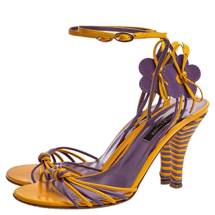 Pre Owned Sergio Rossi Yellow/Purple Leather Strappy Sandals Size 38