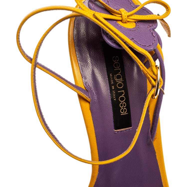 Pre Owned Sergio Rossi Yellow/Purple Leather Strappy Sandals Size 38