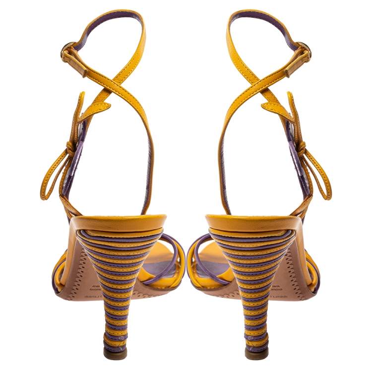 Pre Owned Sergio Rossi Yellow/Purple Leather Strappy Sandals Size 38