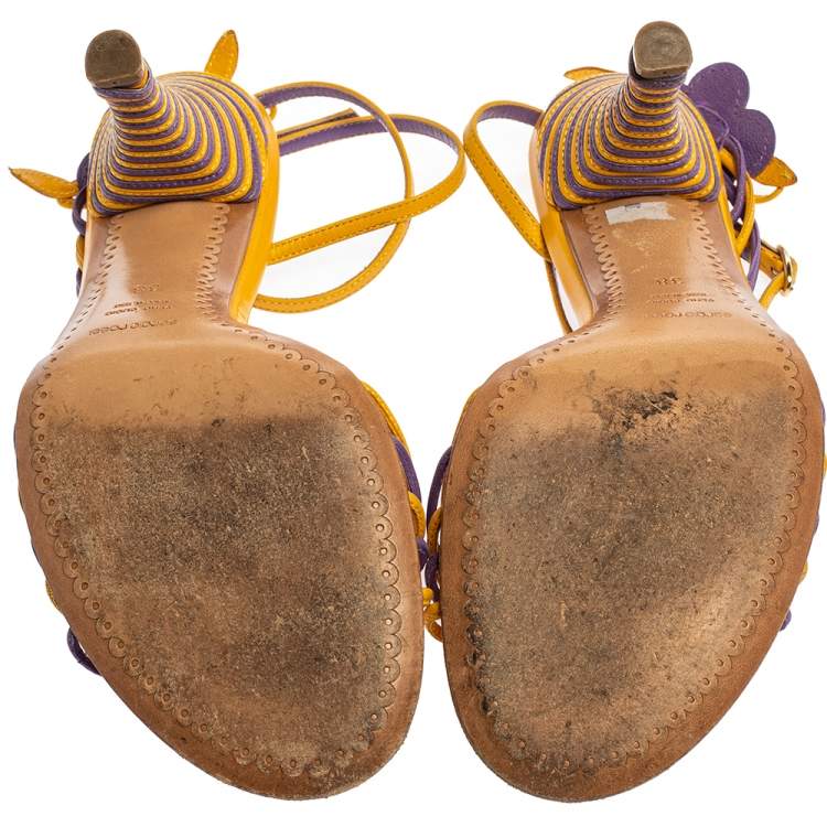 Pre Owned Sergio Rossi Yellow/Purple Leather Strappy Sandals Size 38