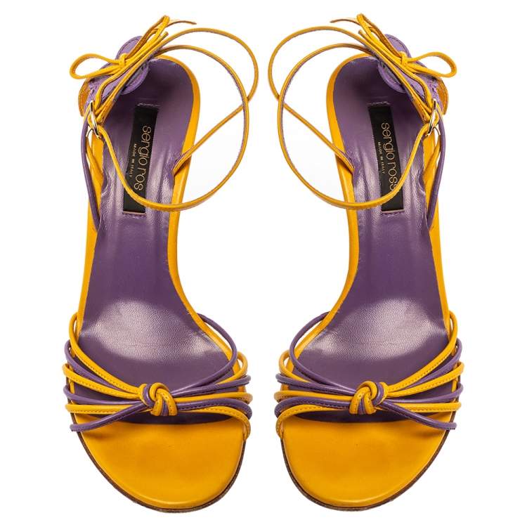 Pre Owned Sergio Rossi Yellow/Purple Leather Strappy Sandals Size 38