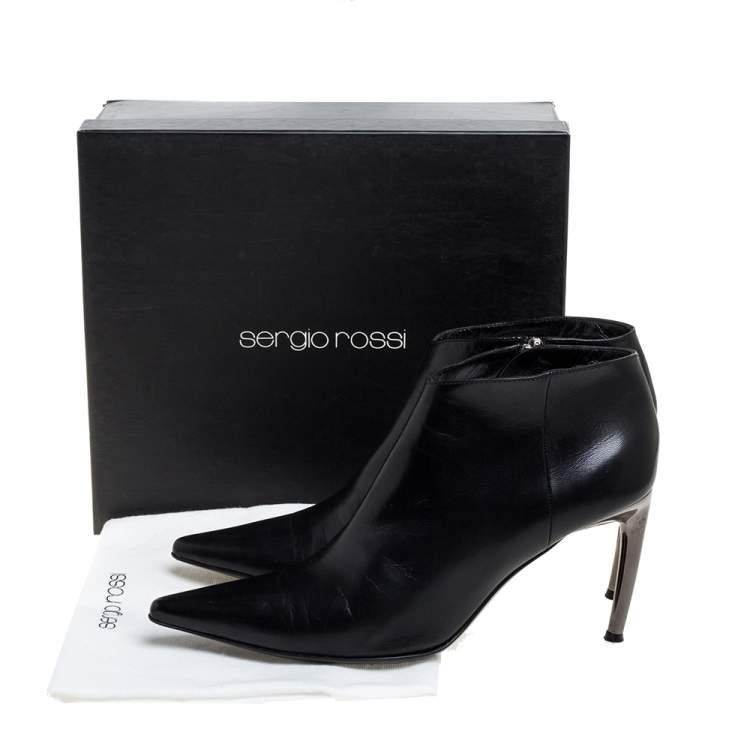 Pre Owned Sergio Rossi Black Leather Pointed Toe Ankle Booties Size 39.5