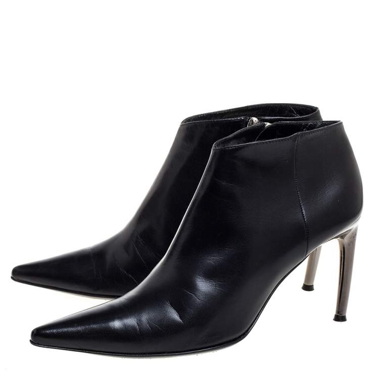 Pre Owned Sergio Rossi Black Leather Pointed Toe Ankle Booties Size 39.5