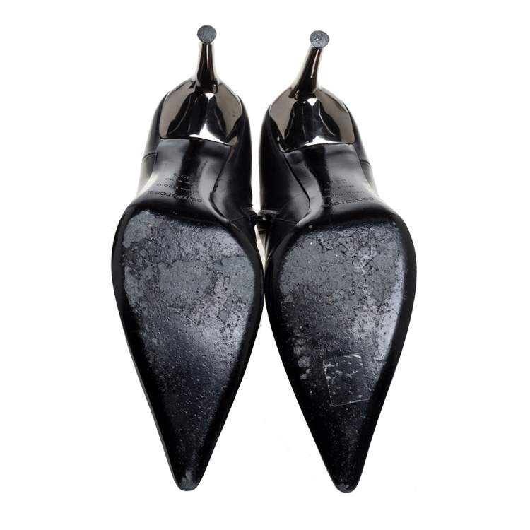 Pre Owned Sergio Rossi Black Leather Pointed Toe Ankle Booties Size 39.5