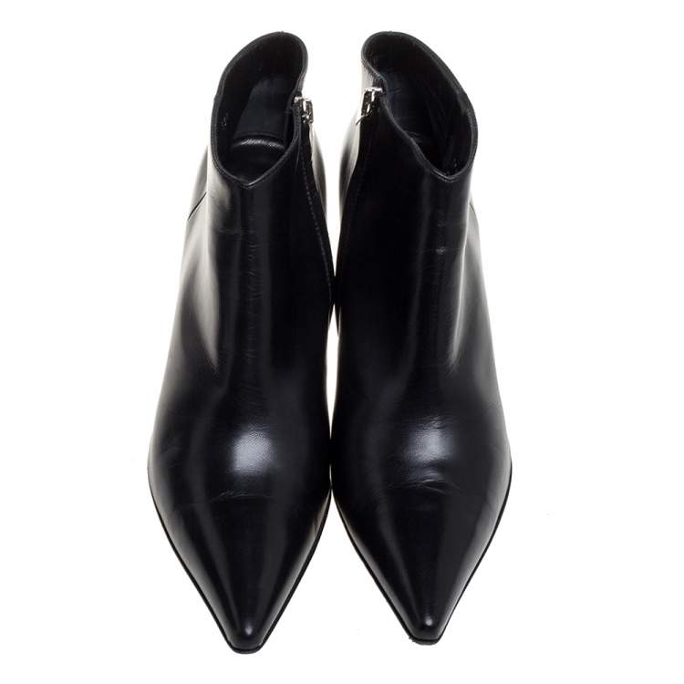 Pre Owned Sergio Rossi Black Leather Pointed Toe Ankle Booties Size 39.5
