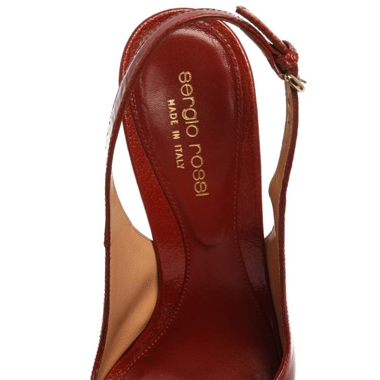 Pre Owned Sergio Rossi Red Patent Leather Peep Toe Slingback Platform Sandals Size 38