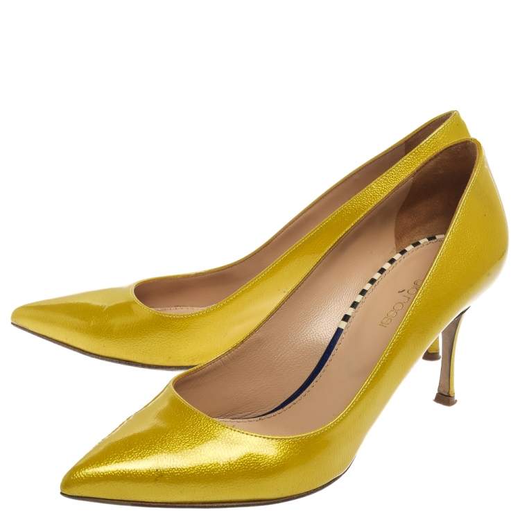 Pre Owned Sergio Rossi Yellow Patent Leather Scarpe Donna Pointed Toe Pumps Size 38.5
