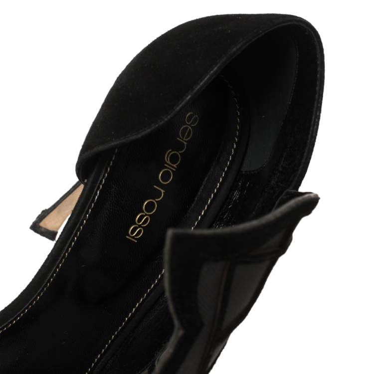 Pre Owned Sergio Rossi Black Suede and Mesh Butterfly Peep Toe Pumps Size 38.5