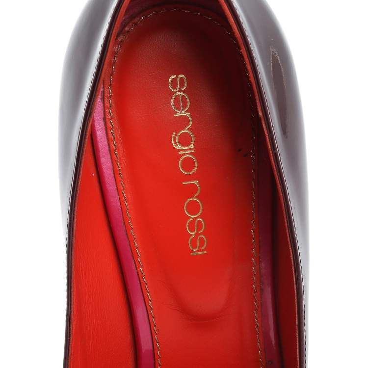 Pre Owned Sergio Rossi Burgundy/Orange Patent Leather Platform Pumps Size 36