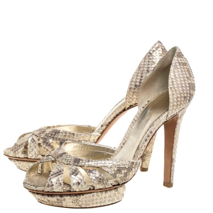 Pre Owned Sergio Rossi Beige Python Platform Sandals Size 39.5