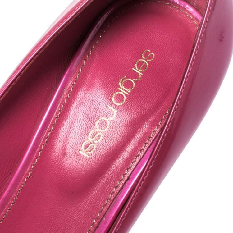 Pre Owned Sergio Rossi Pink Patent Leather Cachet Peep Toe Platform Pumps Size 37