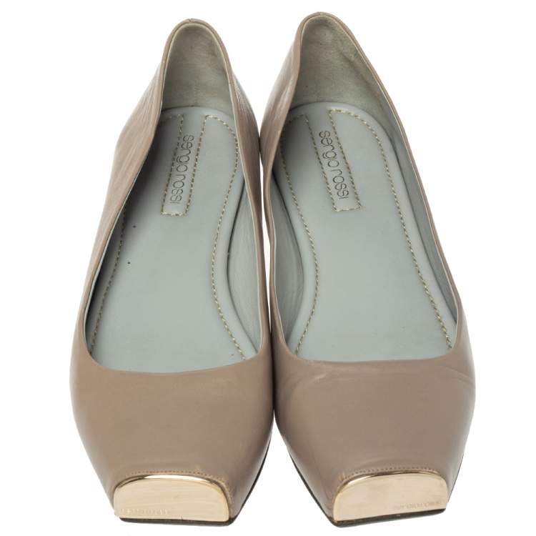 Pre Owned Sergio Rossi Grey Leather Square Toe Ballet Flats Size 40