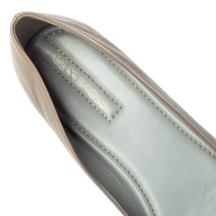 Pre Owned Sergio Rossi Grey Leather Square Toe Ballet Flats Size 40