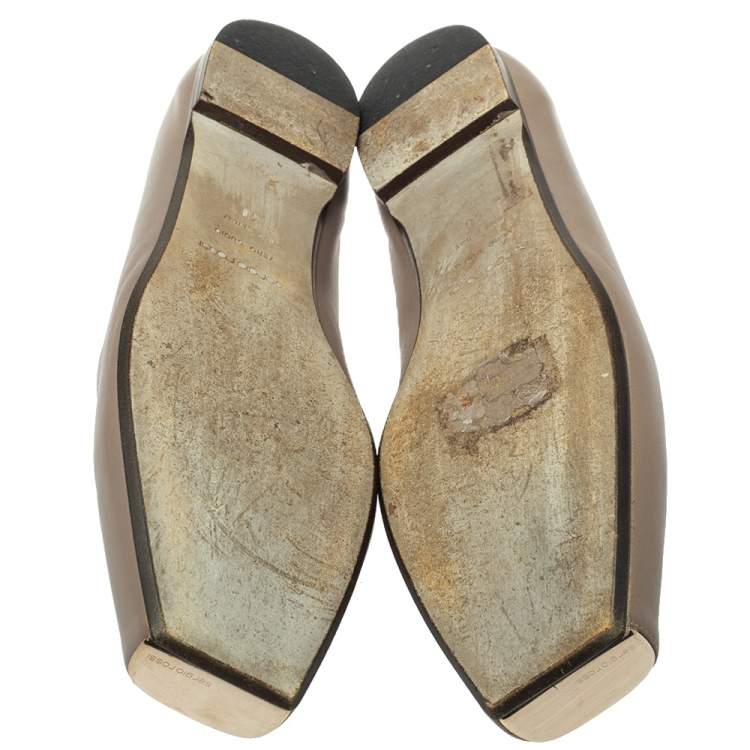 Pre Owned Sergio Rossi Grey Leather Square Toe Ballet Flats Size 40