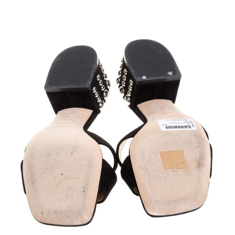 Pre Owned Sergio Rossi Black Suede Studded Criss Cross Sandals Size 38
