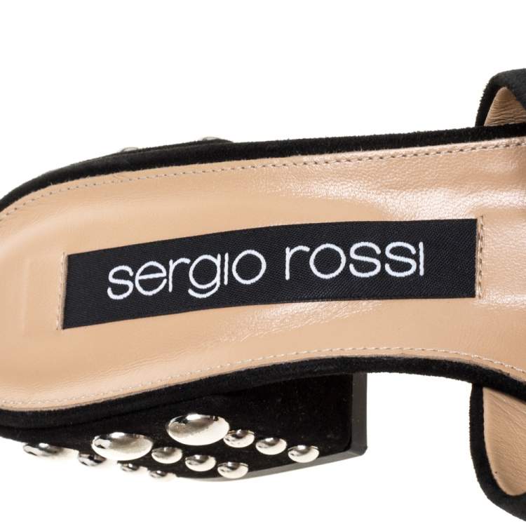 Pre Owned Sergio Rossi Black Suede Studded Criss Cross Sandals Size 38
