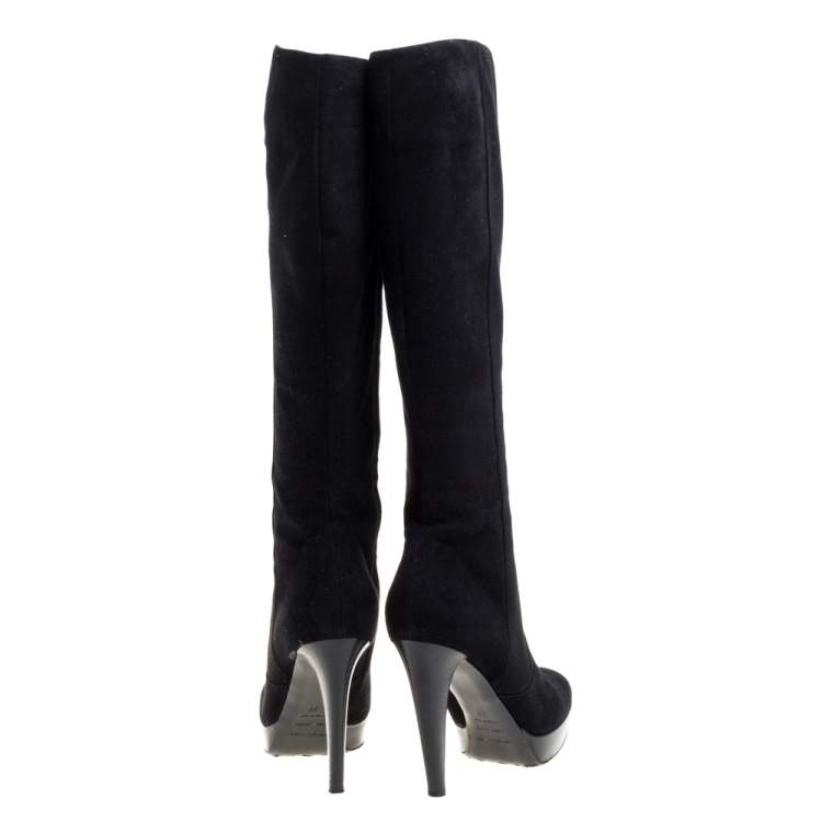 Pre Owned Sergio Rossi Black Suede Knee High Boots Size 38