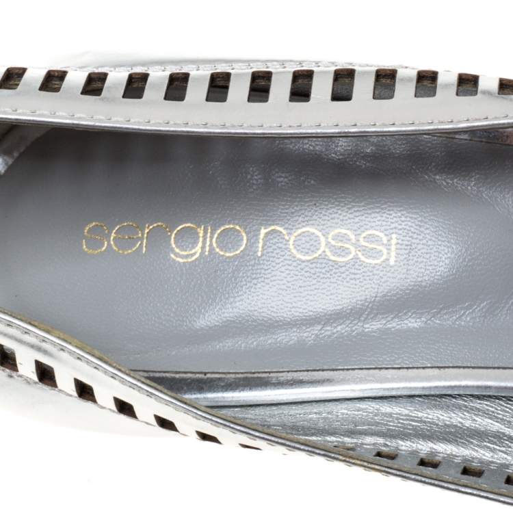 Pre Owned Sergio Rossi Silver Laser Cut Leather Pumps Size 37