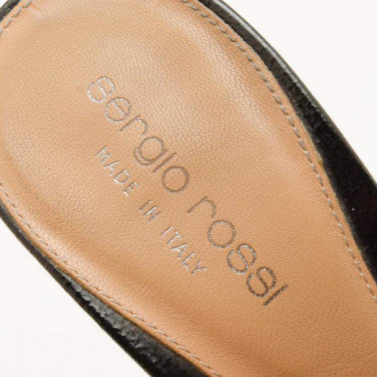 Pre Owned Sergio Rossi Black Leather Wooden Platform Slides Size 38