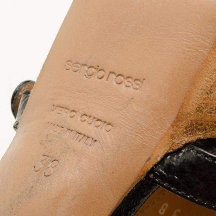 Pre Owned Sergio Rossi Black Leather Wooden Platform Slides Size 38