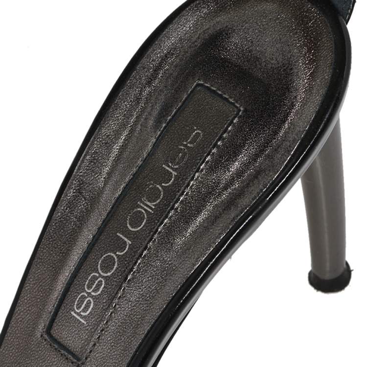 Pre Owned Sergio Rossi Black Patent Leather Butterfly Ankle Strap Sandals Size 38.5