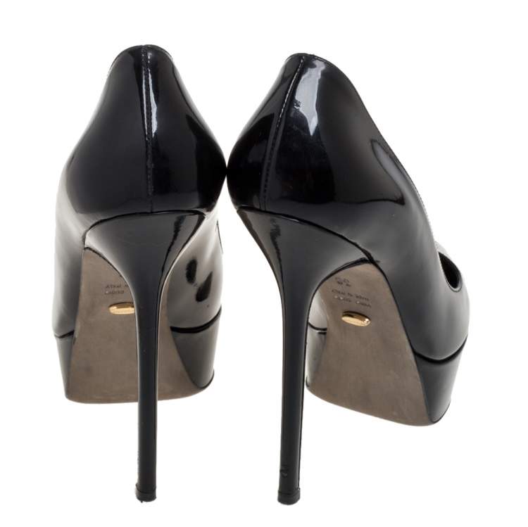 Pre Owned Sergio Rossi Black Patent Leather Peep Toe Platform Pump Size 38