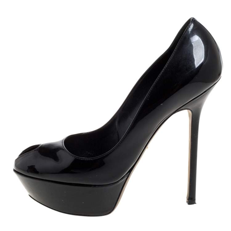 Pre Owned Sergio Rossi Black Patent Leather Peep Toe Platform Pump Size 38