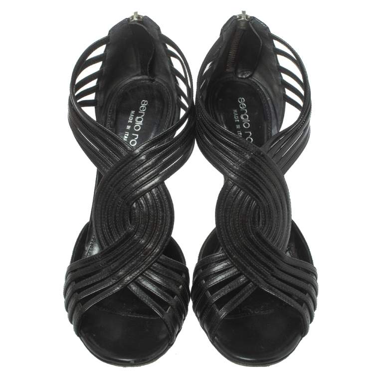 Pre Owned Sergio Rossi Black Leather Braid Sandals Size 37