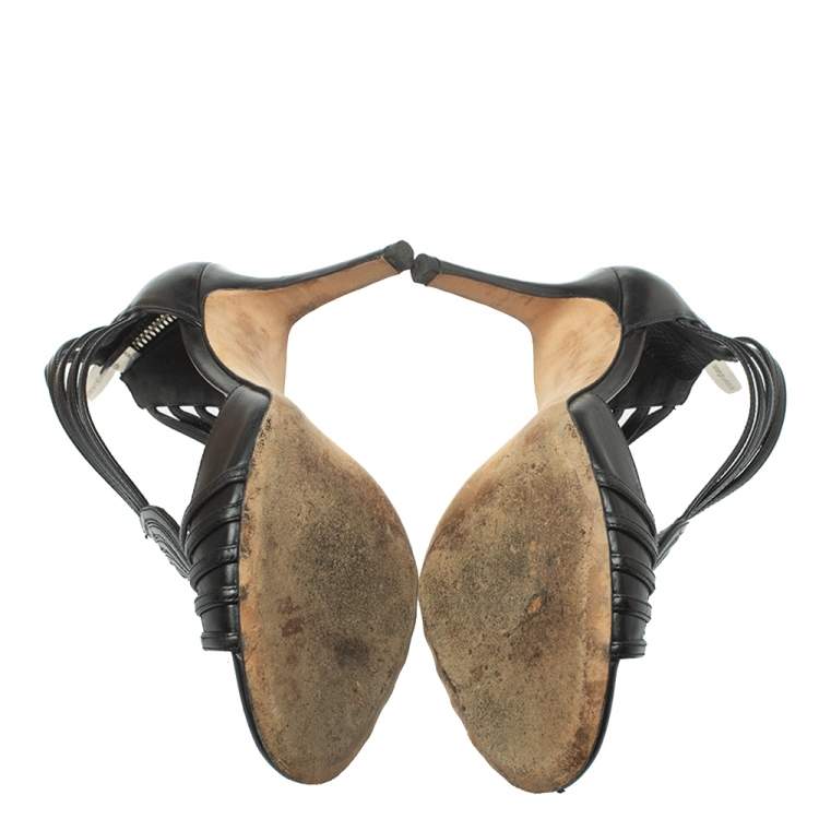 Pre Owned Sergio Rossi Black Leather Braid Sandals Size 37