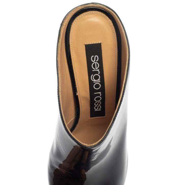 Pre Owned Sergio Rossi Black Patent Leather Mule Sandals Size 37.5