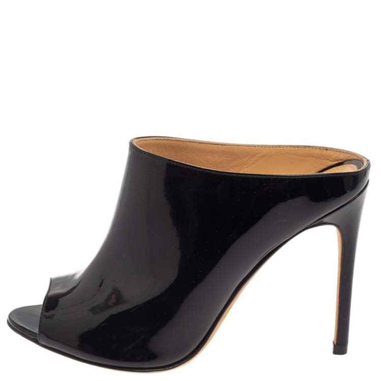 Pre Owned Sergio Rossi Black Patent Leather Mule Sandals Size 37.5
