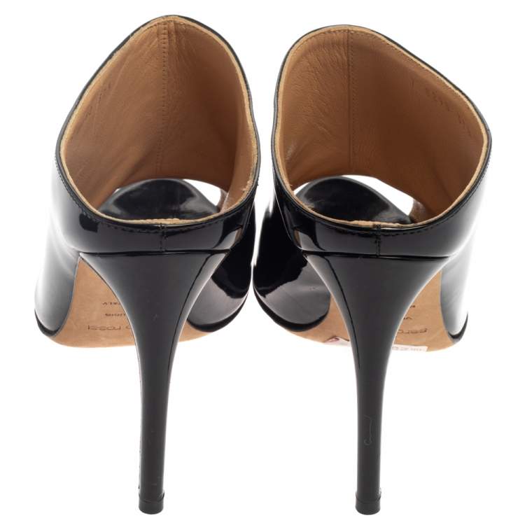 Pre Owned Sergio Rossi Black Patent Leather Mule Sandals Size 37.5