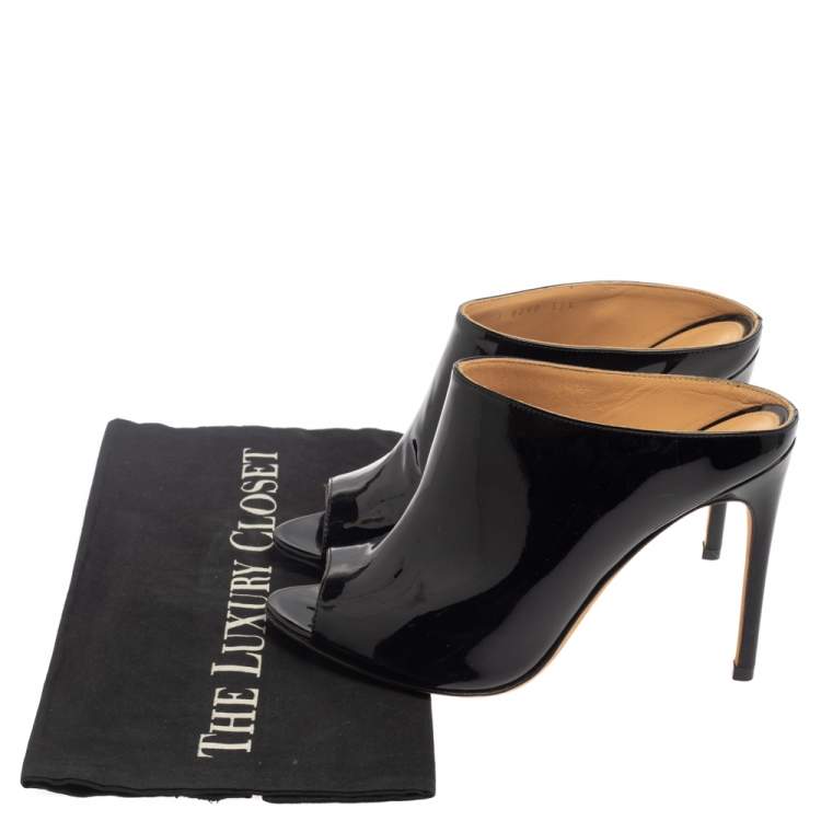 Pre Owned Sergio Rossi Black Patent Leather Mule Sandals Size 37.5