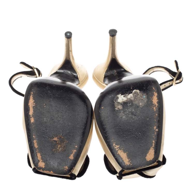 Pre Owned Sergio Rossi Gold Leather Bow Slingback Sandals Size 39