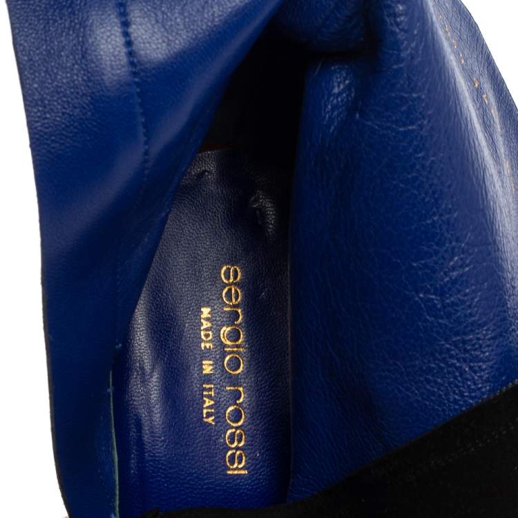 Pre Owned Sergio Rossi Black/Blue Suede Zipped Ankle Boots Size 40.5 